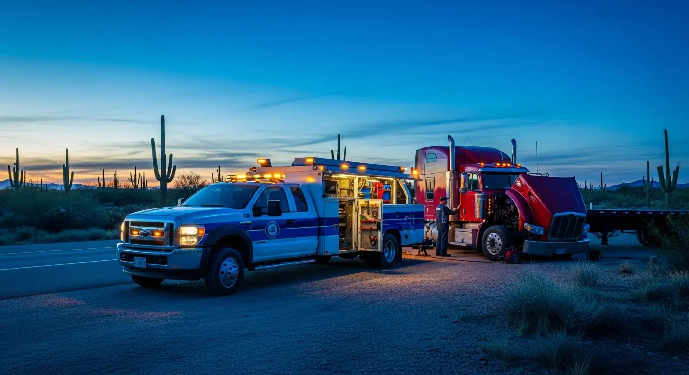 Mobile truck repair service on highway near Golden Valley, AZ