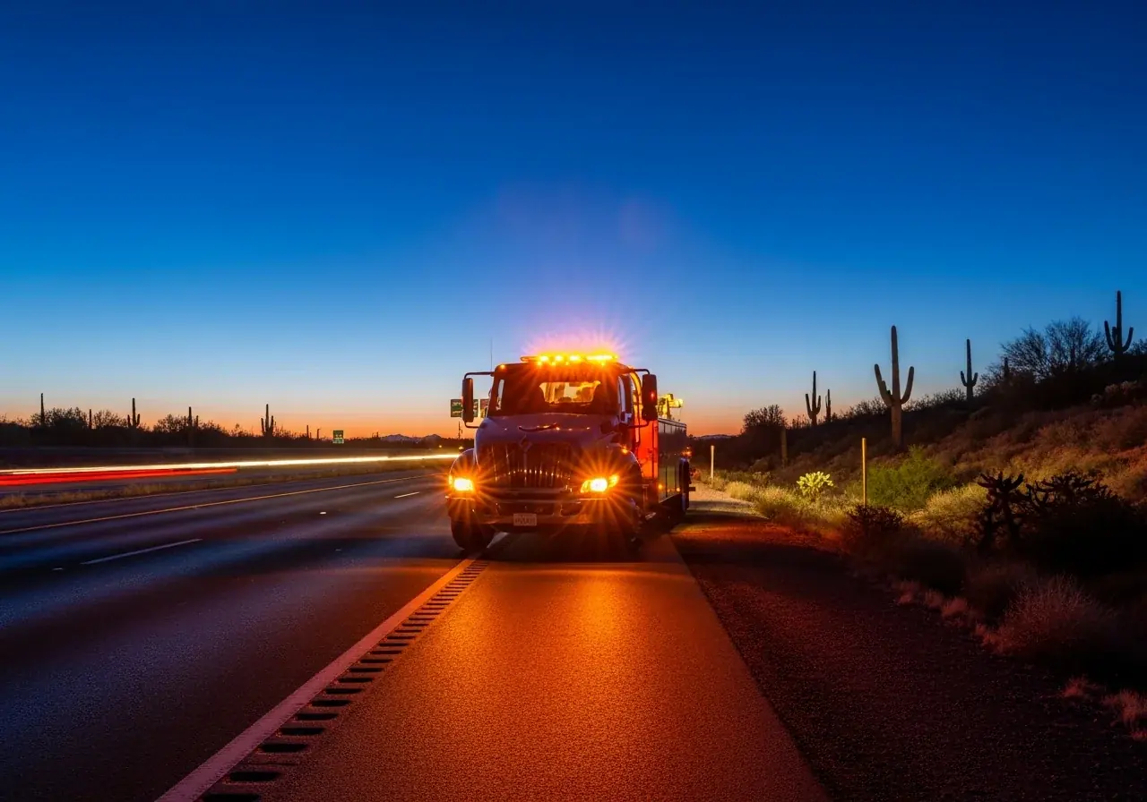 24/7 emergency roadside truck repair in Kingman AZ Emergency roadside service truck responding to semi truck breakdown