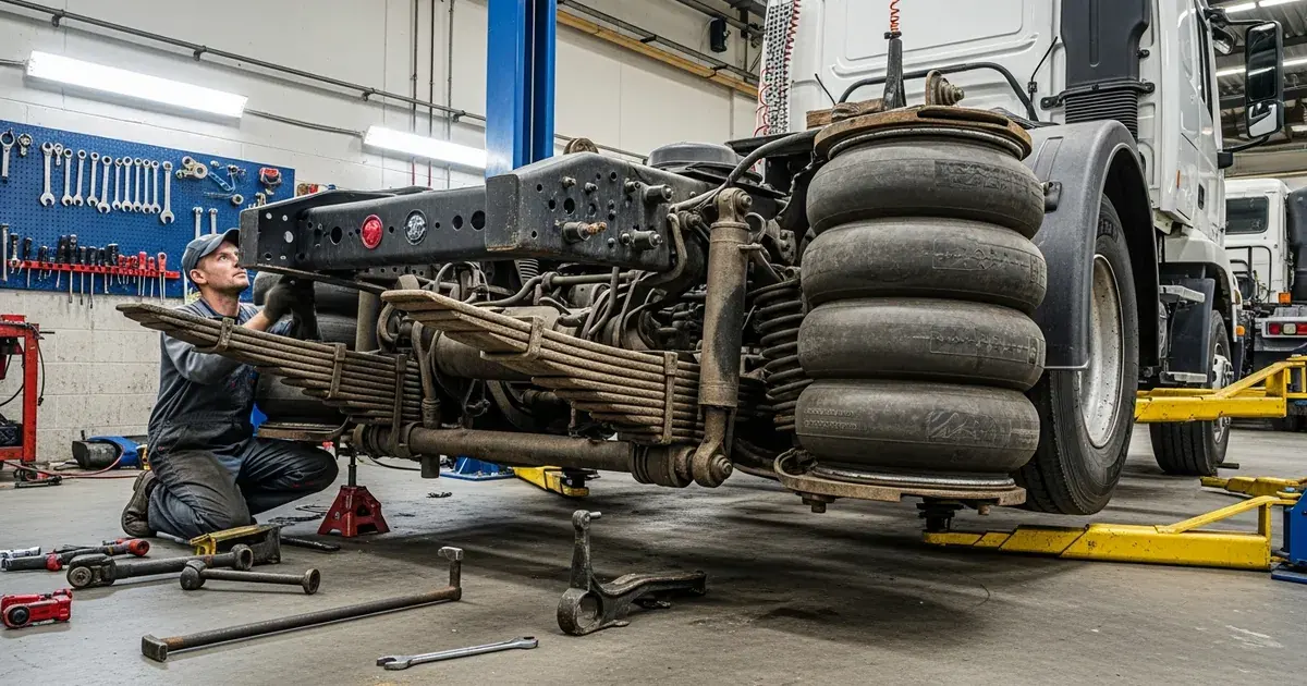 Heavy duty truck suspension repair — leaf spring and air ride service on I-40 near Kingman AZ by Weldon's