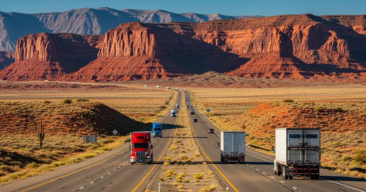 Mobile commercial truck repair unit on I-15 near Las Vegas Nevada with the city in the background