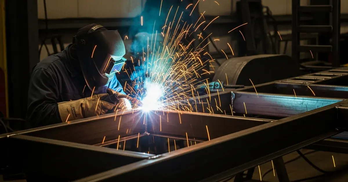 Welding sparks during trailer structural repair near Bullhead City Arizona in the Mohave Valley corridor